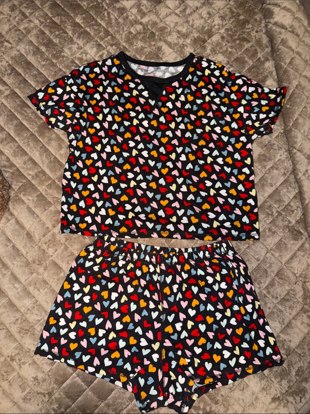 Old Navy Black Heart-Print Kids Pajama Set - Multicolor Hearts
